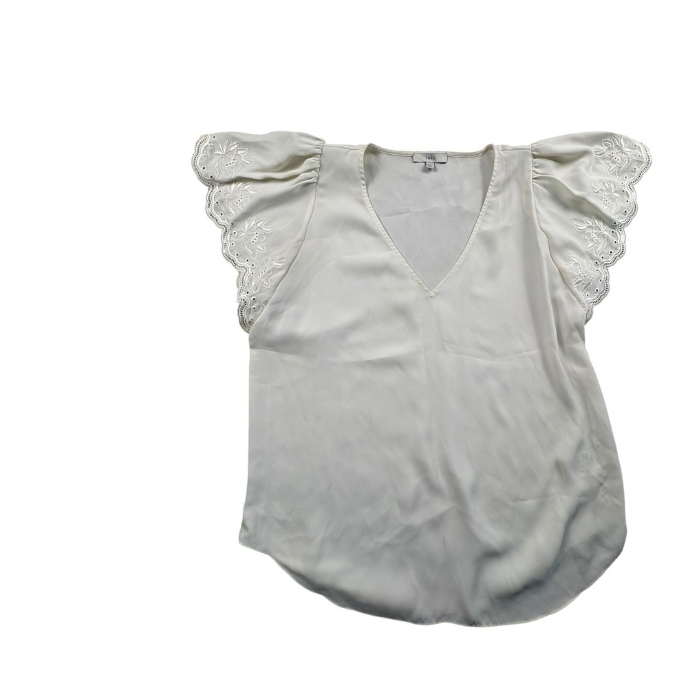 Joie White Eyelet Flutter Sleeve V-Neck Blouse Women's Medium